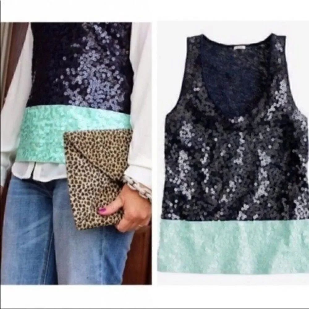 J Crew sequenced sleeveless top XS blue turquoise BoxK color block